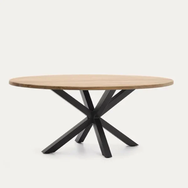 TABLE A MANGER OVALE EN BOIS AVEC DES PIEDS CROISES 130X130X6CM