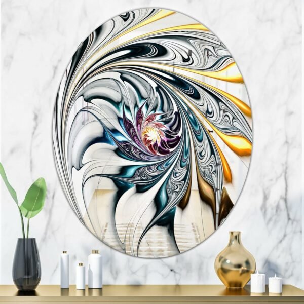 Miroir mural moderne contemporain ovale ou rond en vitrail Blanc 61 x 81 cm