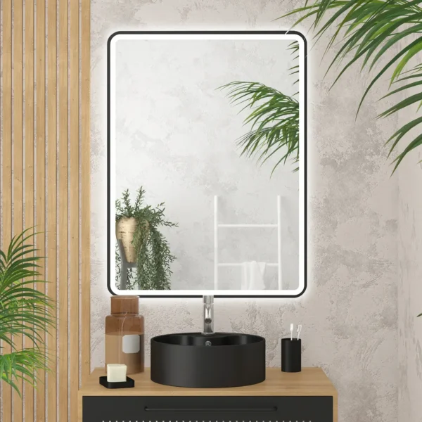 Miroir LED salle de bain et contour noir – 100x70cm – GO BLACK LED