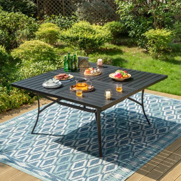 Table de salle à manger carrée d'extérieur en métal Phi Villa 60" avec trou pour parasol